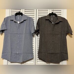 NWT Lot Of 2 Coofandy Mens Short Sleeve Casual Button Up Linen Beach Shirts Sz S